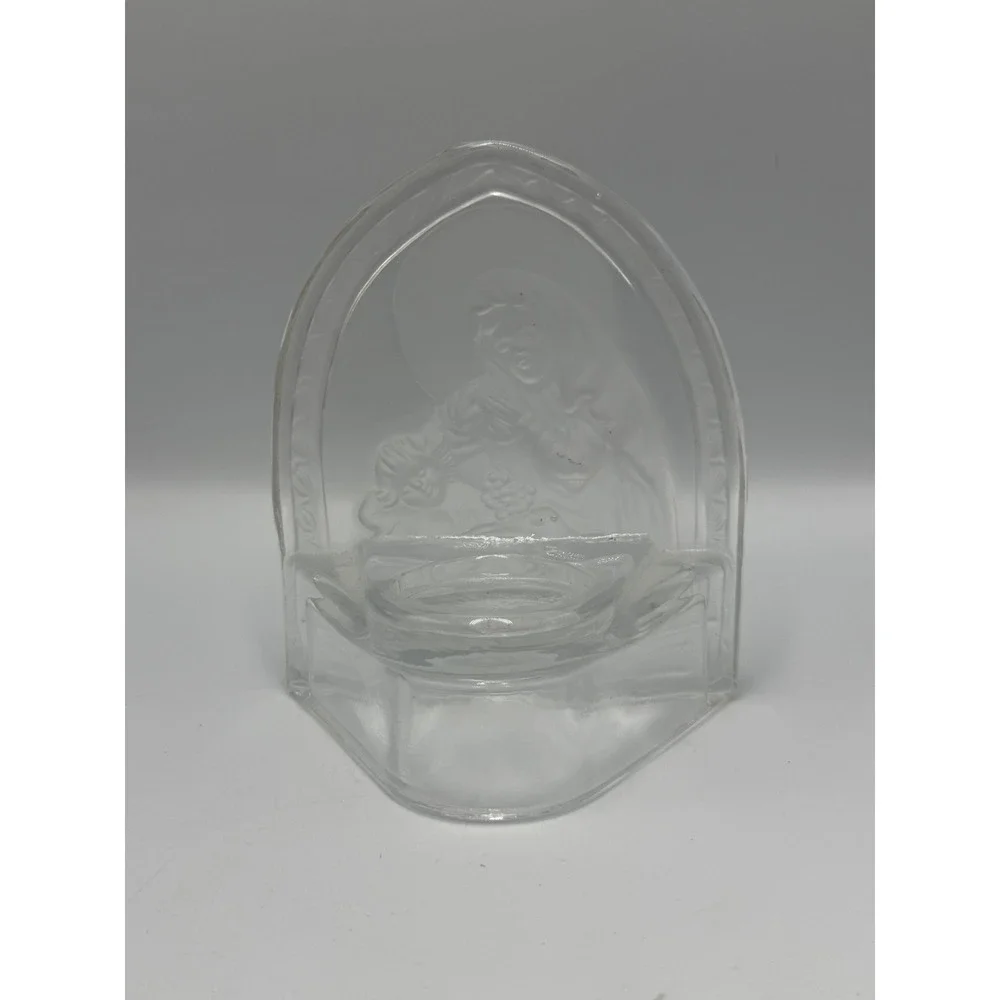 Frosted Glass Madonna and Child Votive Candle Holder Religious Nativity Arch